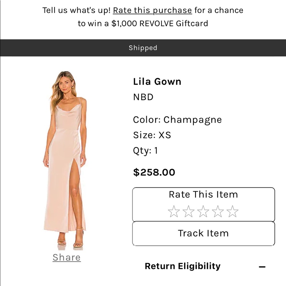 Revolve NBD Lila gown. Brand new, never worn. XS